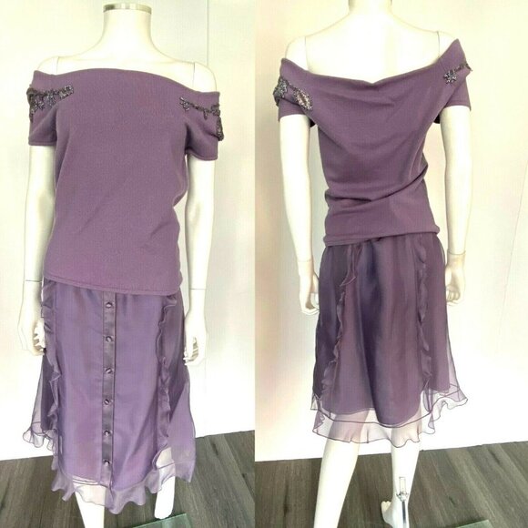 Heidi Weisel Purple Cashmere Silk Skirt and Top - Picture 1 of 12
